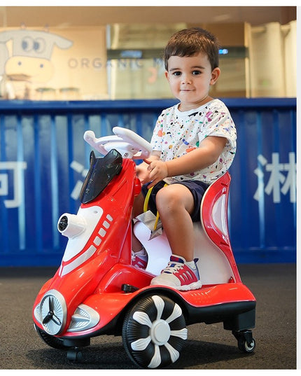 Masinuta electrica cu telecomanda pentru copii, roti spate rotire 360, 3- 6 ani, curea siguranta, baloane de sapun, lumini si sunete, self control si prin telecomanda, cu pedale de acceleratie si frana, rosie