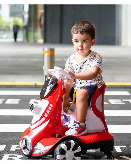 Masinuta electrica cu telecomanda pentru copii, roti spate rotire 360, 3- 6 ani, curea siguranta, baloane de sapun, lumini si sunete, self control si prin telecomanda, cu pedale de acceleratie si frana, rosie