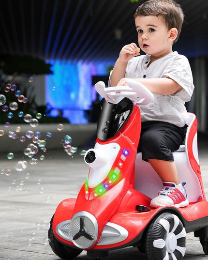 Masinuta electrica cu telecomanda pentru copii, roti spate rotire 360, 3- 6 ani, curea siguranta, baloane de sapun, lumini si sunete, self control si prin telecomanda, cu pedale de acceleratie si frana, rosie