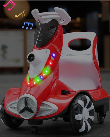 Masinuta electrica cu telecomanda pentru copii, roti spate rotire 360, 3- 6 ani, curea siguranta, baloane de sapun, lumini si sunete, self control si prin telecomanda, cu pedale de acceleratie si frana, rosie