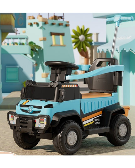 Masinuta Electrica, pe 4 Roti, cu Telecomanda si Maner Detasabil, Cos de Depozitare, Lumini Led si Muzica, +1 an, Greutate Portanta 40 kg