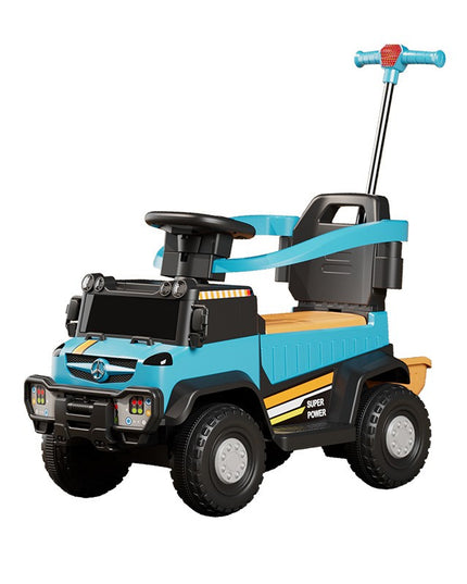 Masinuta Electrica, pe 4 Roti, cu Telecomanda si Maner Detasabil, Cos de Depozitare, Lumini Led si Muzica, +1 an, Greutate Portanta 40 kg