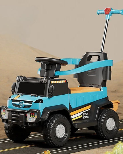 Masinuta Electrica, pe 4 Roti, cu Telecomanda si Maner Detasabil, Cos de Depozitare, Lumini Led si Muzica, +1 an, Greutate Portanta 40 kg