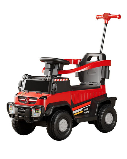 Masinuta Electrica, pe 4 Roti, cu Telecomanda si Maner Detasabil, Cos de Depozitare, Lumini Led si Muzica, +1 an, Greutate Portanta 40 kg