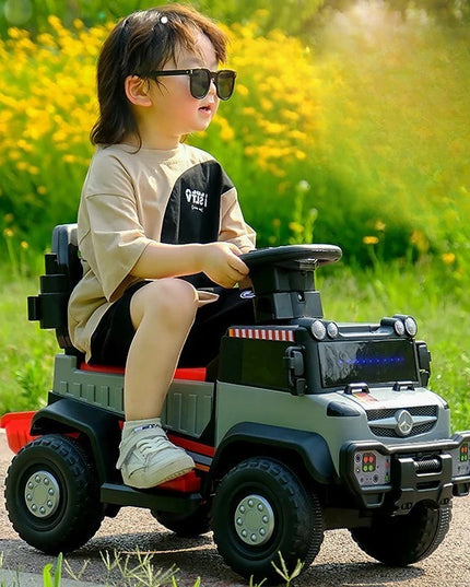 Masinuta Electrica, pe 4 Roti, cu Telecomanda si Maner Detasabil, Cos de Depozitare, Lumini Led si Muzica, +1 an, Greutate Portanta 40 kg