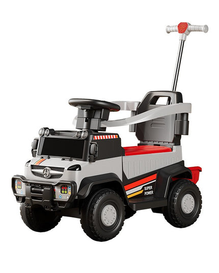 Masinuta Electrica, pe 4 Roti, cu Telecomanda si Maner Detasabil, Cos de Depozitare, Lumini Led si Muzica, +1 an, Greutate Portanta 40 kg