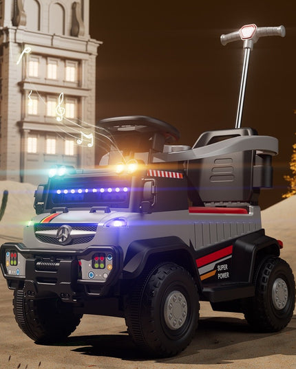 Masinuta Electrica, pe 4 Roti, cu Telecomanda si Maner Detasabil, Cos de Depozitare, Lumini Led si Muzica, +1 an, Greutate Portanta 40 kg