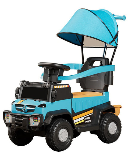 Masinuta Electrica, pe 4 Roti, cu Telecomanda si Maner Detasabil, Cos de Depozitare, Lumini Led si Muzica, +1 an, Greutate Portanta 40 kg