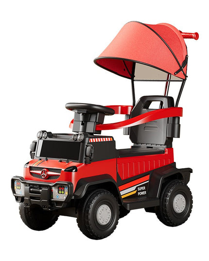 Masinuta Electrica, pe 4 Roti, cu Telecomanda si Maner Detasabil, Cos de Depozitare, Lumini Led si Muzica, +1 an, Greutate Portanta 40 kg