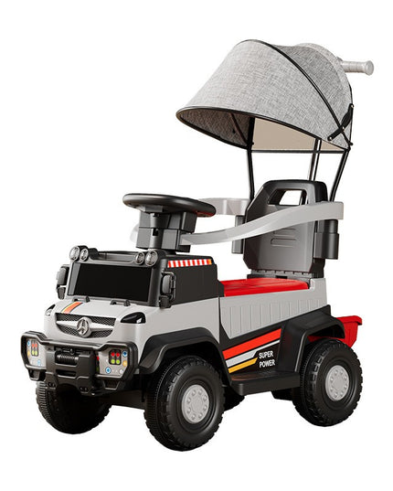 Masinuta Electrica, pe 4 Roti, cu Telecomanda si Maner Detasabil, Cos de Depozitare, Lumini Led si Muzica, +1 an, Greutate Portanta 40 kg