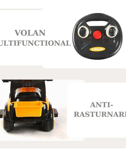 Masinuta Electrica Tip Excavator, Brat Electric cu Maneta de Control, Spatar si Bare Laterale, Sistem Muzica si Lumini, 1-8 Ani