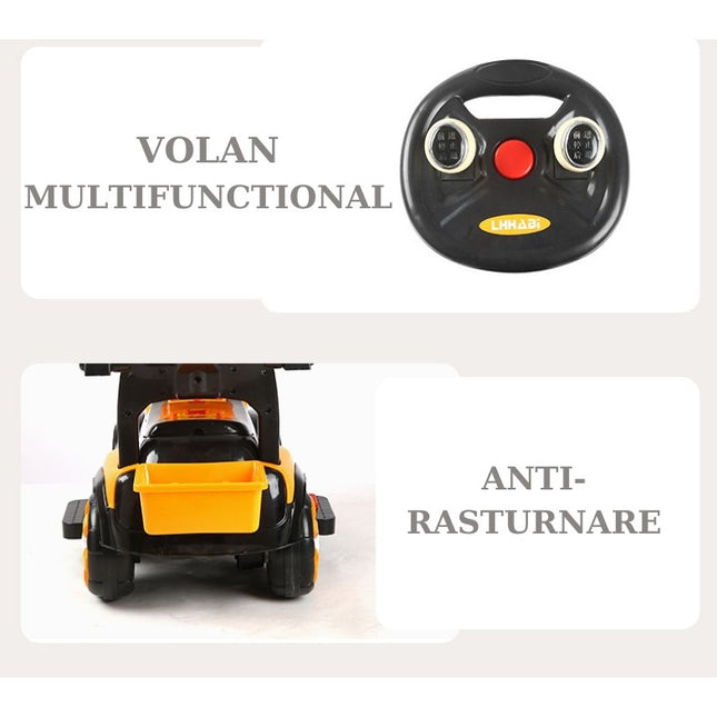 Masinuta Electrica Tip Excavator, Brat Electric cu Maneta de Control, Spatar si Bare Laterale, Sistem Muzica si Lumini, 1-8 Ani