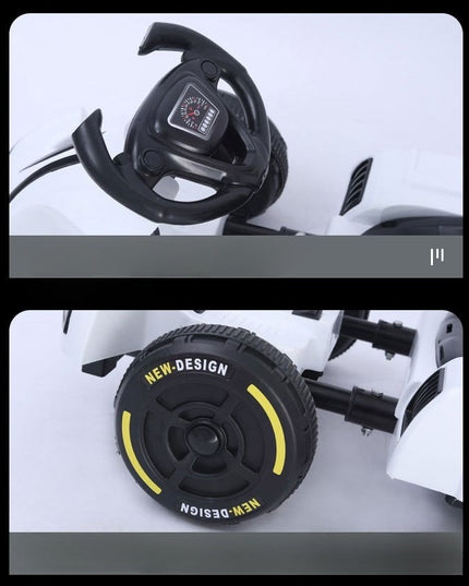 Masinuta Electrica Tip Kart, cu Telecomanda, Dimensiune Reglabila, 2 Viteze, Sistem de Lumini si Sunet, Pentru Copii intre 1.2 - 1.6 Inaltime