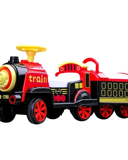 Masinuta Electrica Tip Trenulet cu Vagon Detasabil, Pentru 2 Persoane,cu Telecomanda, Lumini si Sunete, Locomotiva cu Vapori de Abur, 1-6 Ani