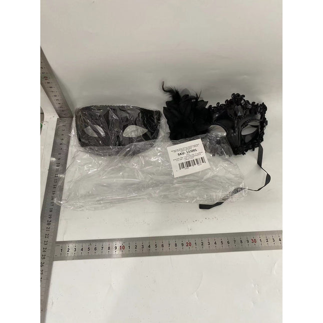 2 Masti de Cuplu, pentru Carnaval, Bal Mascat, Marime Universala, Model Floare Laterala si Margele, Model Clasic