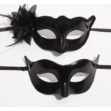 2 Masti de Cuplu, pentru Carnaval, Bal Mascat, Marime Universala, Model Floare Laterala si Margele, Model Clasic Fluture