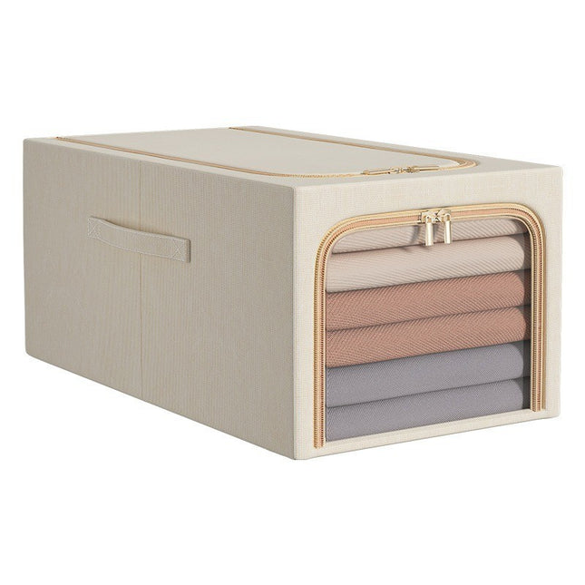 Cutie de Depozitare, 31L, din In si Bumbac, Pliabila, Cadru din Otel, 45 x 30 x 23 cm