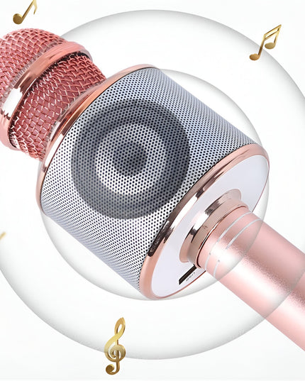 Microfon Karaoke, pentru Copii, Bluetooth, Boxa Incorporata, Compatibil cu Orice Smartphone, Acumulator Integrat, Multifunctional, Rose Gold