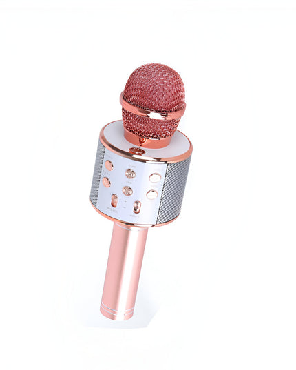 Microfon Karaoke, pentru Copii, Bluetooth, Boxa Incorporata, Compatibil cu Orice Smartphone, Acumulator Integrat, Multifunctional, Rose Gold