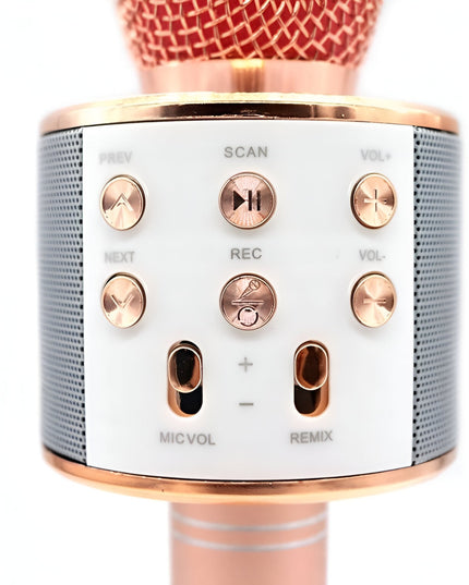 Microfon Karaoke, pentru Copii, Bluetooth, Boxa Incorporata, Compatibil cu Orice Smartphone, Acumulator Integrat, Multifunctional, Rose Gold
