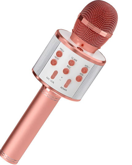 Microfon Karaoke, pentru Copii, Bluetooth, Boxa Incorporata, Compatibil cu Orice Smartphone, Acumulator Integrat, Multifunctional, Rose Gold