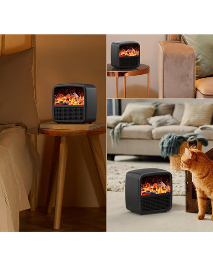 Mini Aeroterma Portabila, Display LCD, Flacara Tip Semineu, 1500W, 2 Trepte, Oprire Automata