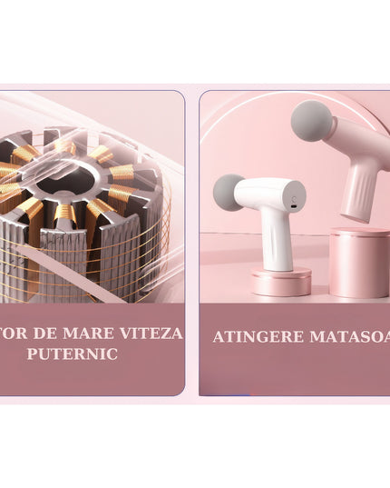 Mini Aparat de Masaj, Tip Pistol, Incarcare USB Tip C, Portabil, Pentru Relaxare Musculara, Autonomie 120 Min, 3 Trepte de Viteza
