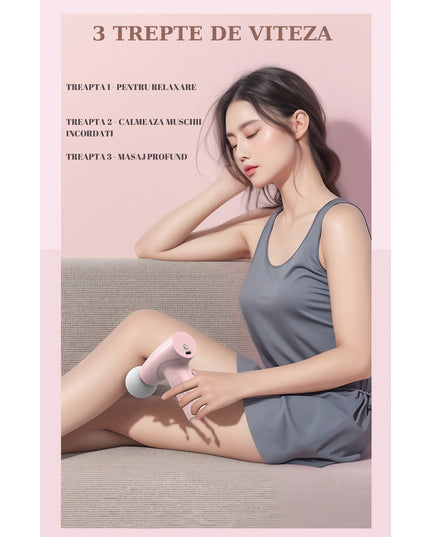 Mini Aparat de Masaj, Tip Pistol, Incarcare USB Tip C, Portabil, Pentru Relaxare Musculara, Autonomie 120 Min, 3 Trepte de Viteza