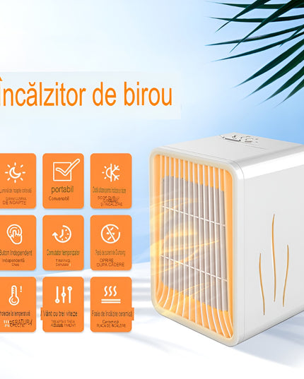 Mini Incalzitor pentru Birou, Incalzire si Racire, 1000-1200W, cu Lumini, cu Maner, Lungime Cablu , 3 Trepte de Temperatura