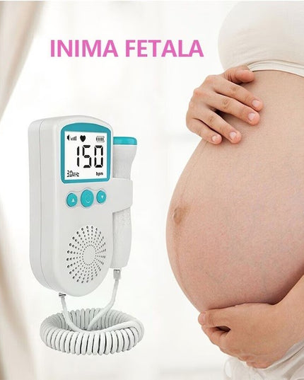 Monitor Fetal Doppler, Monitorizare Sarcina, Ritm Cardiac, Ecran LCD 4.5 cm, 2 x Baterii AA (neincluse), Portabil, din ABS, 12.8 x 9.6 x 3 cm, Utilizare de la 9 Saptamani