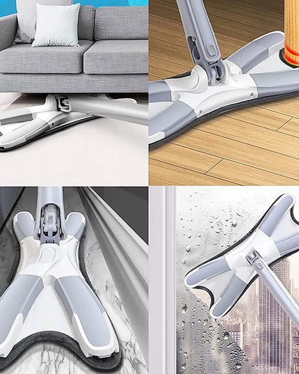 Mop Plat cu Laveta din Microfibra, Pentru Uz Casnic, Sistem de Stoarcere X, Tija Telescopica , Rotire 360°