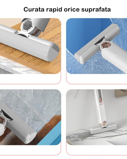Mop de mana mini-portabil, cu sistem de stoarcere, dispozitiv de curatat manual, cu burete absorbant, material PVA, multisuprafete si geamuri