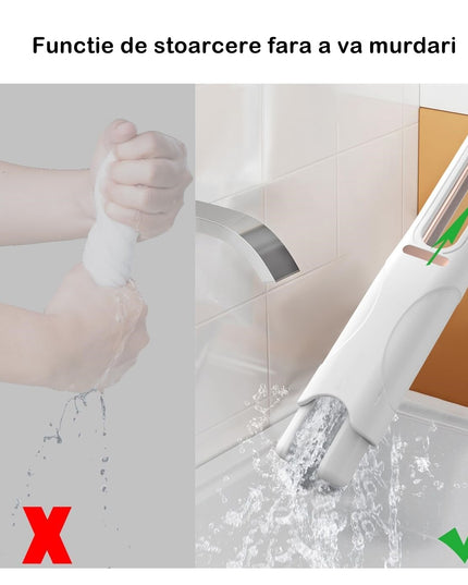 Mop de mana mini-portabil, cu sistem de stoarcere, dispozitiv de curatat manual, cu burete absorbant, material PVA, multisuprafete si geamuri