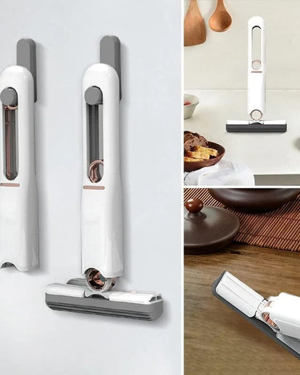 Mop de Mana Mini-Portabil, cu Sistem de Stoarcere, Dispozitiv de Curatat Manual, cu Burete Absorbant, din PVA,2 Rezerve