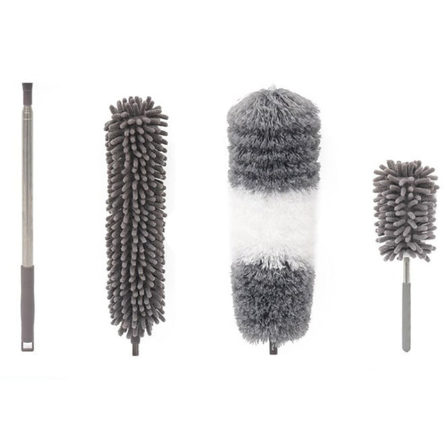 Mop din Microfibra pentru Curatenie, 3 Capete Detasabil, Mop din Microfibra, Pamatuf pentru Praf, Mini Perie, Maner Extensibil, EVA, Impachetate in Sac cu Fermoar