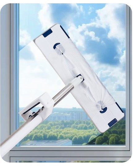 Mop Plat, cu Galeata Pliabila, 2 Rezerve din Microfibra, Tija Telescopica, Utilizare Umeda/Uscata, Recipient Lichid