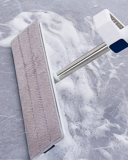 Mop Plat, cu Galeata Pliabila, 2 Rezerve din Microfibra, Tija Telescopica, Utilizare Umeda/Uscata, Recipient Lichid