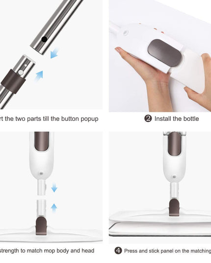 Mop plat, cu pulverizator, pentru uz casnic, plastic, rezerva de mop din microfibra