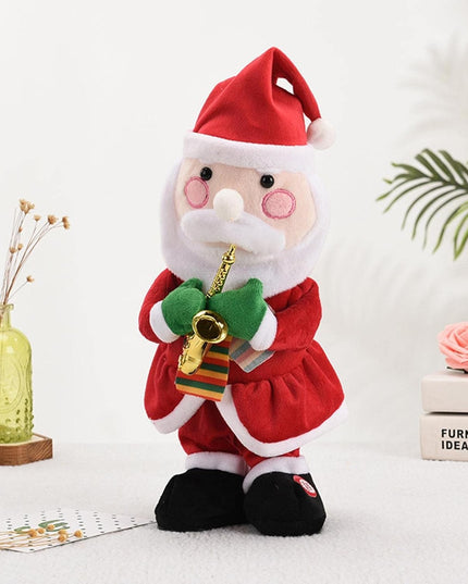 Decoratiune Mos Craciun, Animat, care Canta si Danseaza, cu Saxofon, Imbracat Festiv, Inaltime
