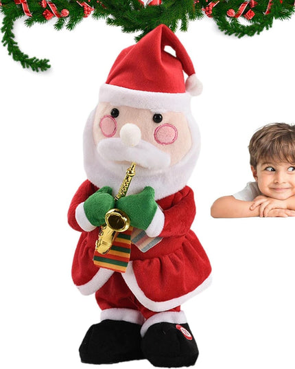 Decoratiune Mos Craciun, Animat, care Canta si Danseaza, cu Saxofon, Imbracat Festiv, Inaltime