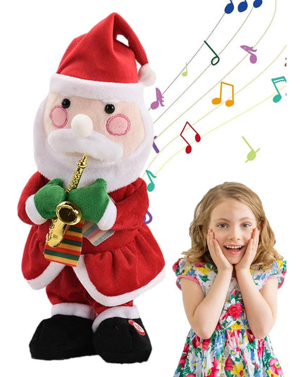 Decoratiune Mos Craciun, Animat, care Canta si Danseaza, cu Saxofon, Imbracat Festiv, Inaltime