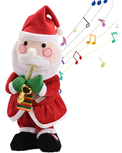 Decoratiune Mos Craciun, Animat, care Canta si Danseaza, cu Saxofon, Imbracat Festiv, Inaltime