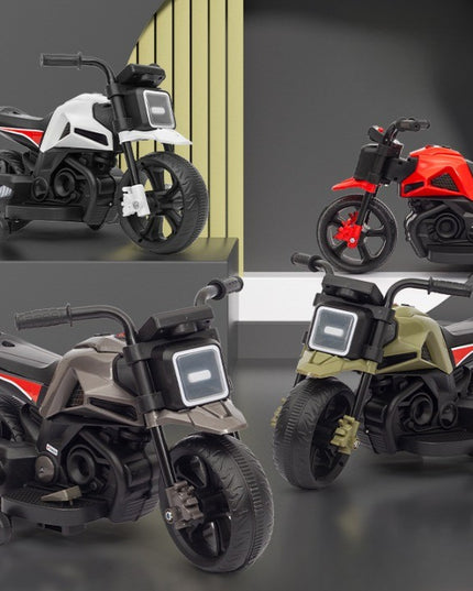 Motocicleta Electrica cu 2 Roti Mari si 2 Roti Ajutatoare, Acumulator Incarcare, Anti-Rasturnare, Lumini, Muzica, Motor:380, Baterie 6V4.5, 41.5x70x34 cm, 4.5 Kg, 3 Ani+