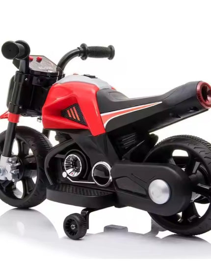 Motocicleta Electrica cu 2 Roti Mari si 2 Roti Ajutatoare, Acumulator Incarcare, Anti-Rasturnare, Lumini, Muzica, Motor:380, Baterie 6V4.5, 41.5x70x34 cm, 4.5 Kg, 3 Ani+