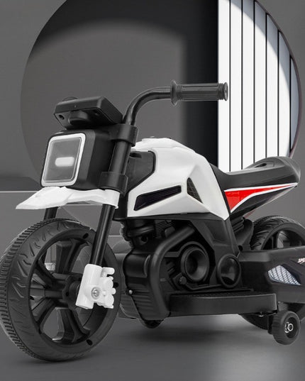 Motocicleta Electrica cu 2 Roti Mari si 2 Roti Ajutatoare, Acumulator Incarcare, Anti-Rasturnare, Lumini, Muzica, Motor:380, Baterie 6V4.5, 41.5x70x34 cm, 4.5 Kg, 3 Ani+