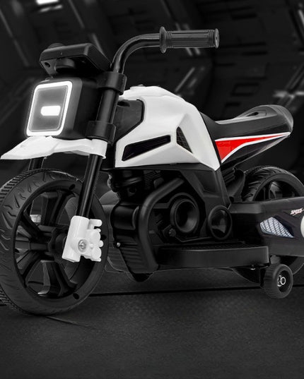 Motocicleta Electrica cu 2 Roti Mari si 2 Roti Ajutatoare, Acumulator Incarcare, Anti-Rasturnare, Lumini, Muzica, Motor:380, Baterie 6V4.5, 41.5x70x34 cm, 4.5 Kg, 3 Ani+