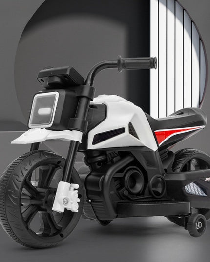 Motocicleta Electrica cu 2 Roti Mari si 2 Roti Ajutatoare, Acumulator Incarcare, Anti-Rasturnare, Lumini, Muzica, Motor:380, Baterie 6V4.5, 41.5x70x34 cm, 4.5 Kg, 3 Ani+