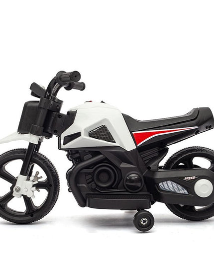 Motocicleta Electrica cu 2 Roti Mari si 2 Roti Ajutatoare, Acumulator Incarcare, Anti-Rasturnare, Lumini, Muzica, Motor:380, Baterie 6V4.5, 41.5x70x34 cm, 4.5 Kg, 3 Ani+