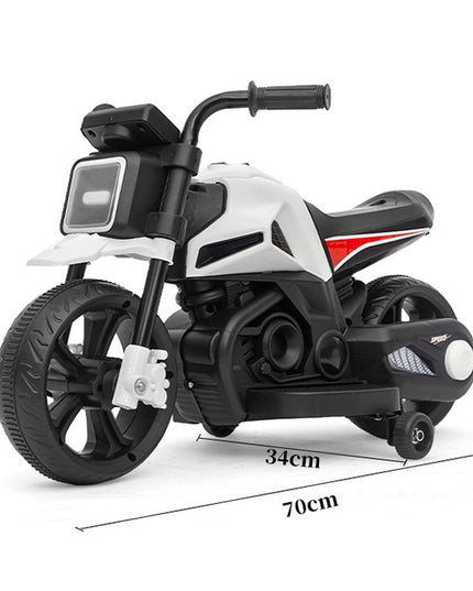 Motocicleta Electrica cu 2 Roti Mari si 2 Roti Ajutatoare, Acumulator Incarcare, Anti-Rasturnare, Lumini, Muzica, Motor:380, Baterie 6V4.5, 41.5x70x34 cm, 4.5 Kg, 3 Ani+