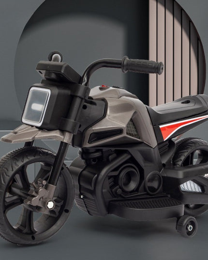 Motocicleta Electrica cu 2 Roti Mari si 2 Roti Ajutatoare, Acumulator Incarcare, Anti-Rasturnare, Lumini, Muzica, Motor:380, Baterie 6V4.5, 41.5x70x34 cm, 4.5 Kg, 3 Ani+